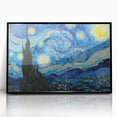 Large abstract wall art featuring swirling blue and yellow tones on a black acrylic frame.