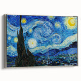 Framed canvas of a Van Gogh-inspired landscape painting featuring vibrant colors.