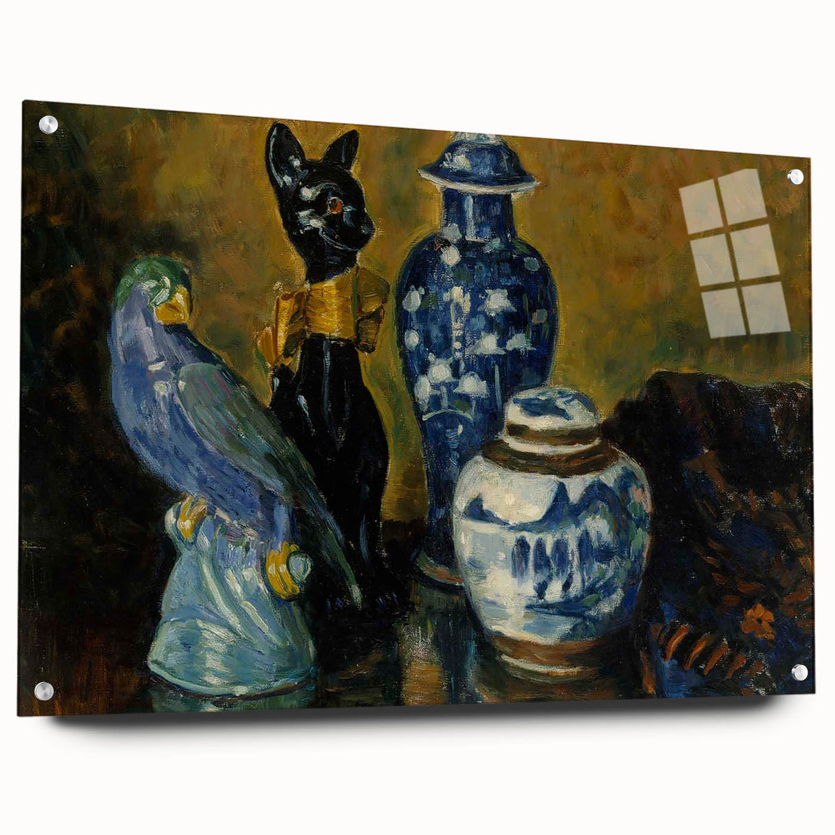 Modern Wall Art - Still Life with Blue Figurines and Bold Contrast