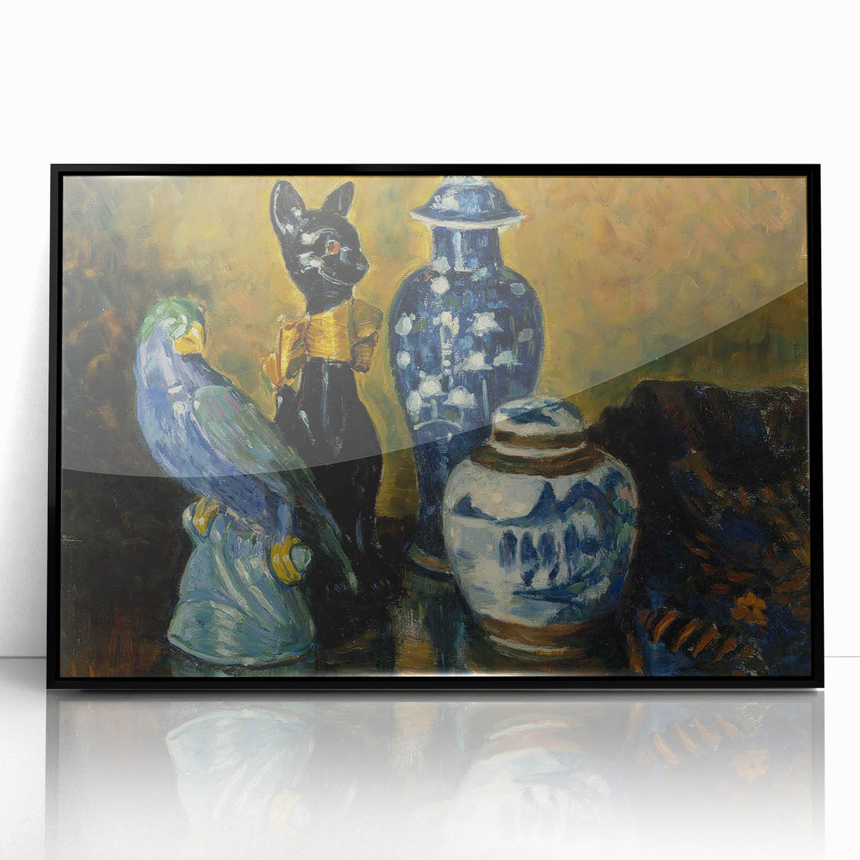 Modern Wall Art - Still Life with Blue Figurines and Bold Contrast