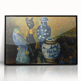 Modern Wall Art - Still Life with Blue Figurines and Bold Contrast