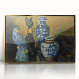 Modern Wall Art - Still Life with Blue Figurines and Bold Contrast