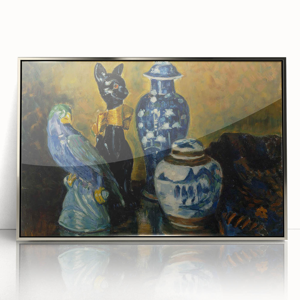 Modern Wall Art - Still Life with Blue Figurines and Bold Contrast