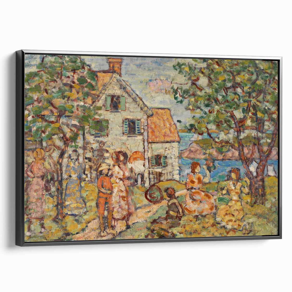 Modern Wall Art - Vibrant Coastal Scene with Houses and Figures