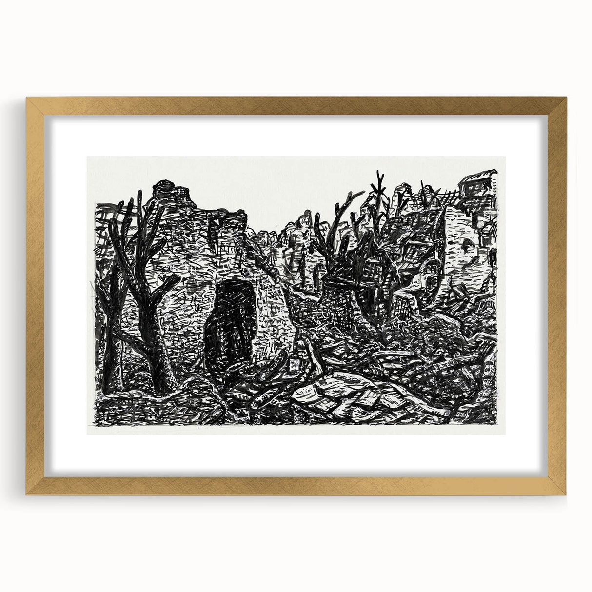 Modern Wall Art - Black and White Depiction of Urban Devastation