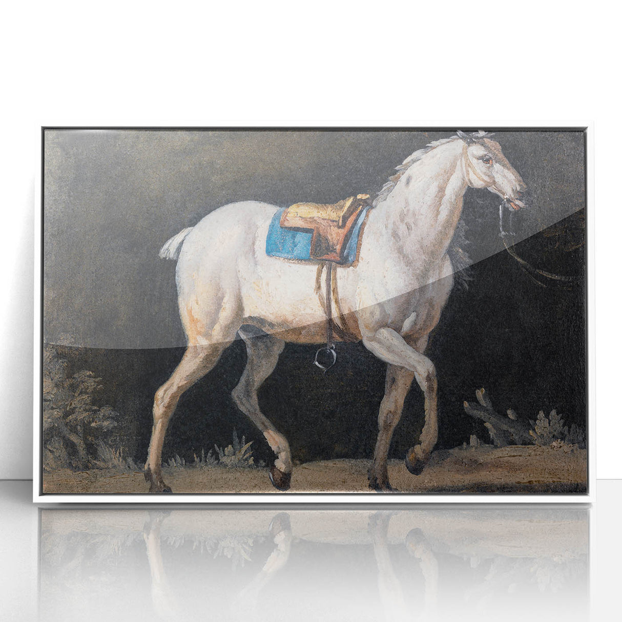 Modern Wall Art - Saddled Gray Horse in Motion