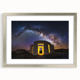 Elegant silver-framed landscape artwork featuring a castle, displayed with a mat for an enhanced aesthetic. Ideal for home decor, showcasing intricate details and serene scenery.