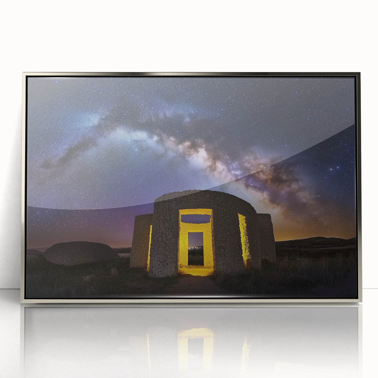 Framed acrylic artwork depicting a stunning landscape with a castle, enclosed in a sleek silver frame. Ideal for enhancing home decor with elegance and charm.