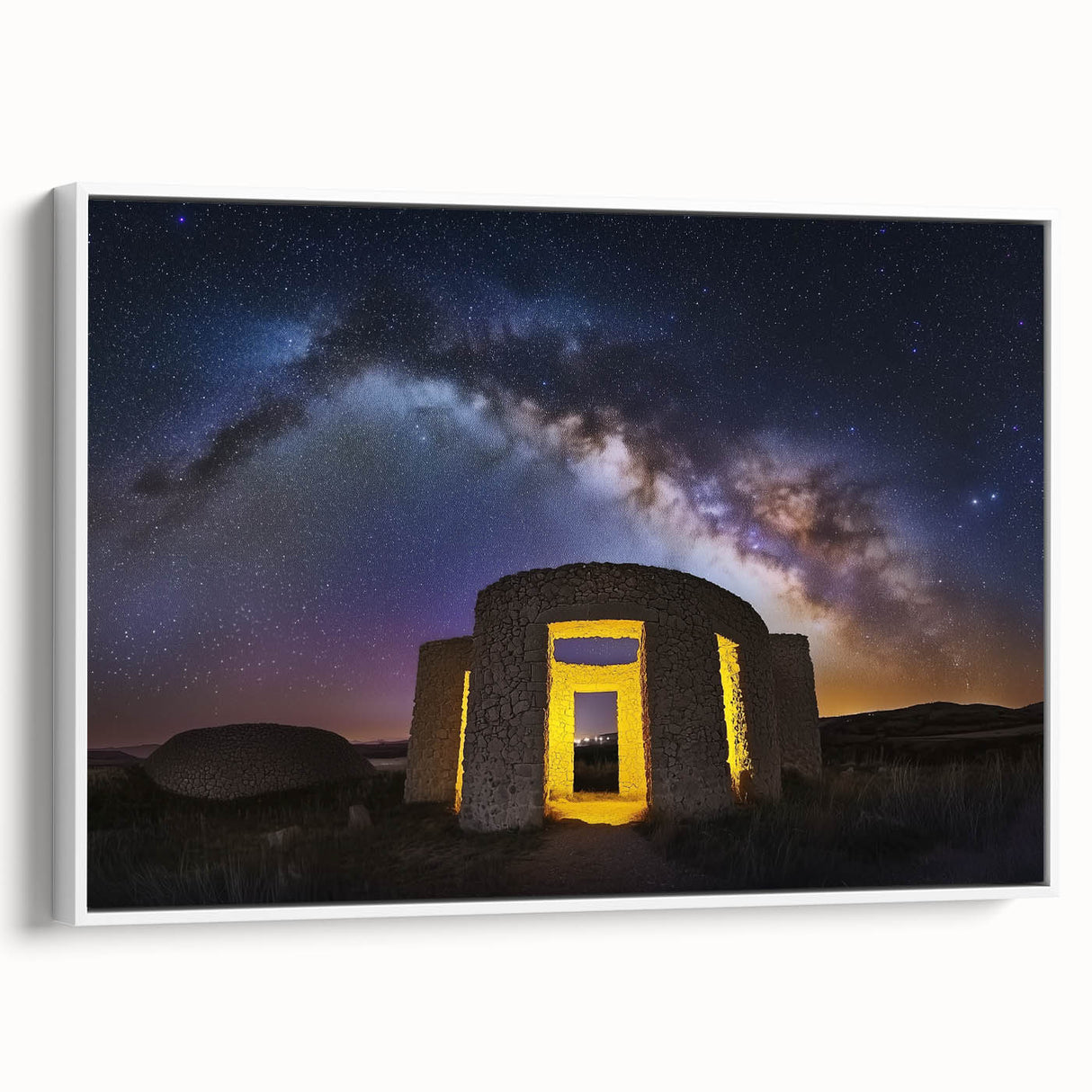 Framed canvas artwork showcasing a majestic castle landscape, featuring vivid colors and intricate details, set against a white background for a modern decor touch.