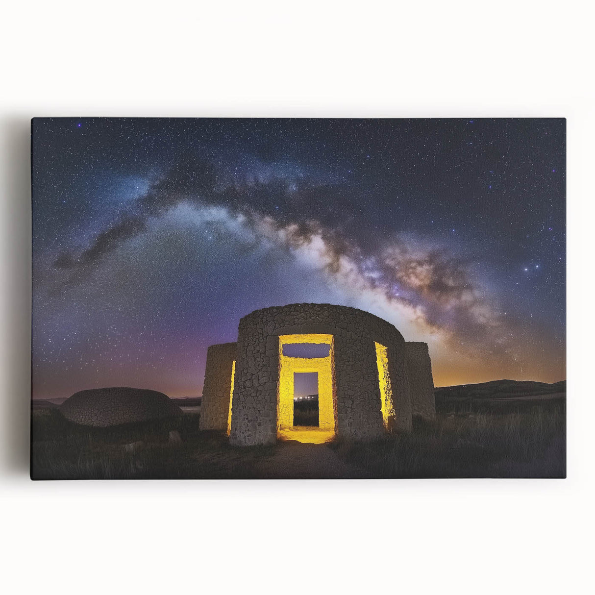 A beautifully detailed stretched canvas artwork depicting a majestic castle surrounded by lush landscapes, showcasing vibrant colors and intricate details, perfect for home decor.