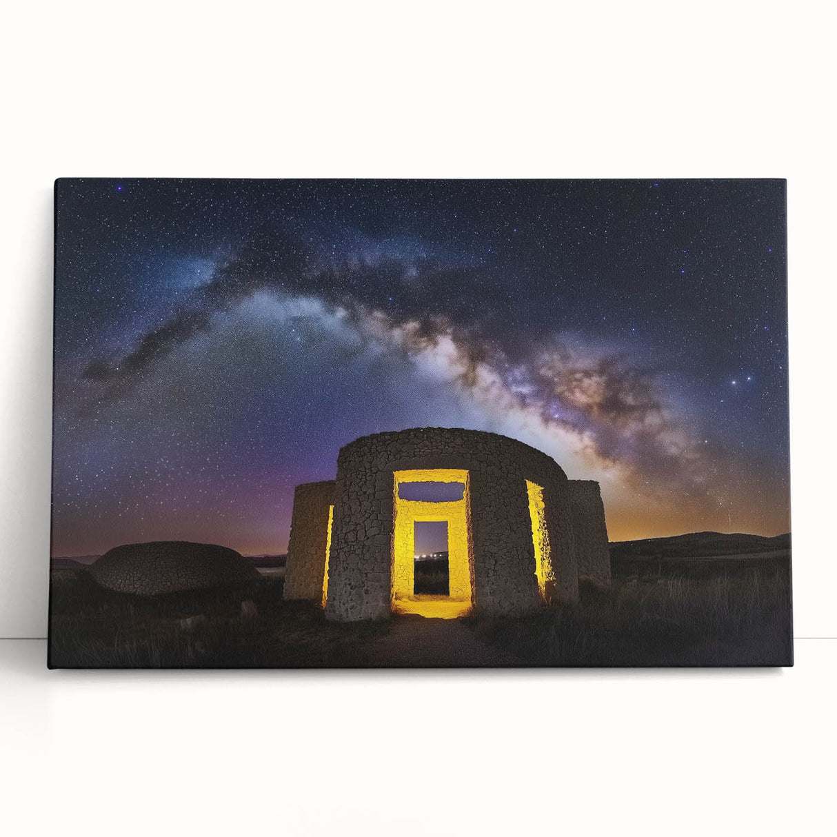 Stretched canvas artwork depicting a vibrant landscape with an elegant castle amidst lush greenery, showcasing a serene blue sky and detailed architecture. Perfect for home decor enthusiasts seeking a touch of historical charm in their living space.