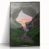 Framed acrylic artwork showcasing a stunning landscape of caves, featuring rich textures and silver accents, perfect for enhancing modern home decor.
