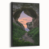 Framed canvas artwork depicting a stunning cave landscape, featuring rich earthy tones and detailed textures, designed to enhance modern home decor.