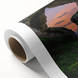 Stunning rolled canvas artwork depicting a vibrant landscape with caves, showcasing intricate details and rich colors, ideal for home decor or art enthusiasts.