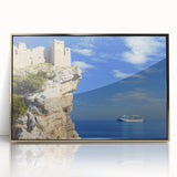 Framed acrylic artwork showcasing a breathtaking landscape of majestic cliffs, featuring vibrant colors and intricate details, perfect for enhancing home decor.