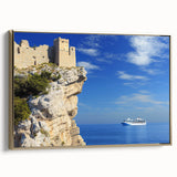 Framed canvas artwork depicting a stunning cliff landscape in rich colors, accented by a gold frame, perfect for enhancing modern home decor.