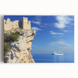 Stretched canvas artwork depicting dramatic cliffs and serene landscapes in vibrant colors, designed to enhance home decor with a natural aesthetic.