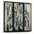 Modern Abstract Triptych Wall Art – Blue & Beige Living Room Art