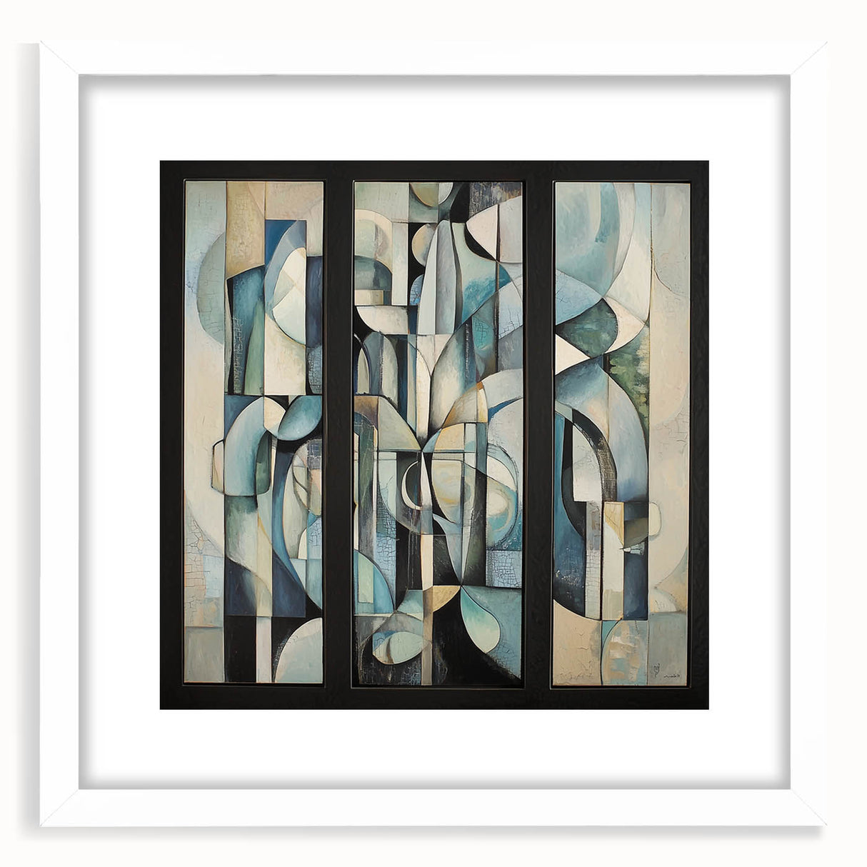 Modern Abstract Triptych Wall Art – Blue & Beige Living Room Art