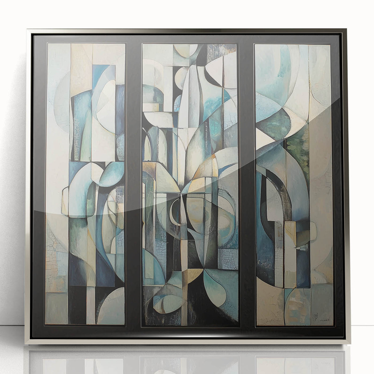 Modern Abstract Triptych Wall Art – Blue & Beige Living Room Art
