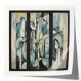 Modern Abstract Triptych Wall Art – Blue & Beige Living Room Art