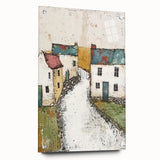 Abstract architectural wall art displayed in a sleek acrylic glass frame, showcasing geometric patterns and vibrant colors, enhancing modern interior decor with stylish elegance.