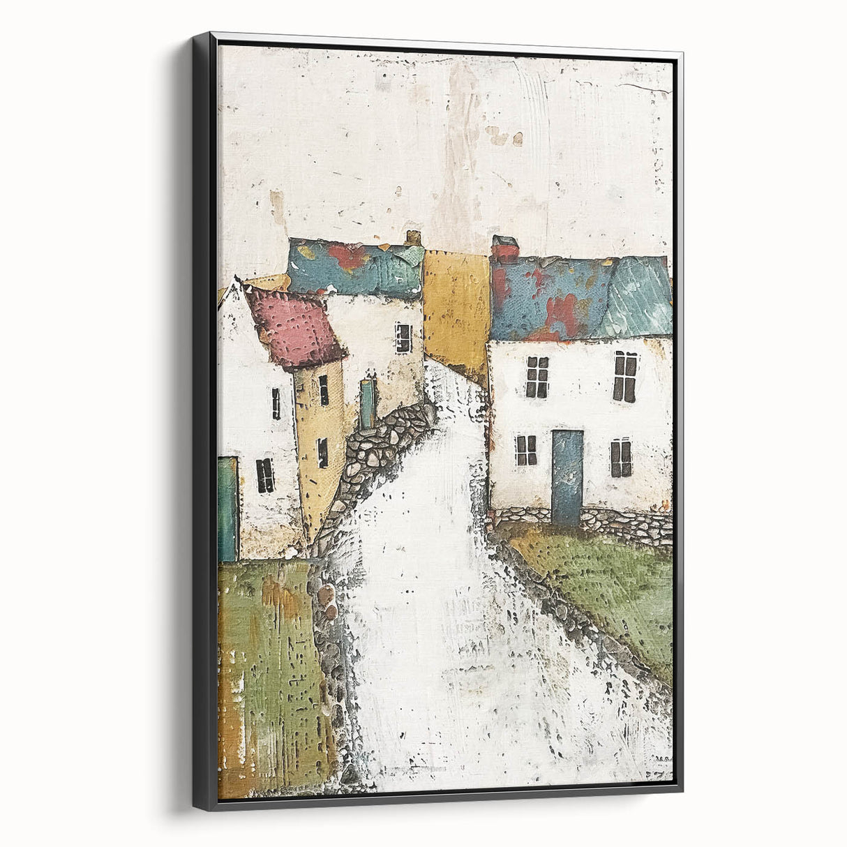 Framed abstract architecture wall art with a sleek black frame, showcasing geometric shapes and lines, perfect for modern home decor and art enthusiasts.
