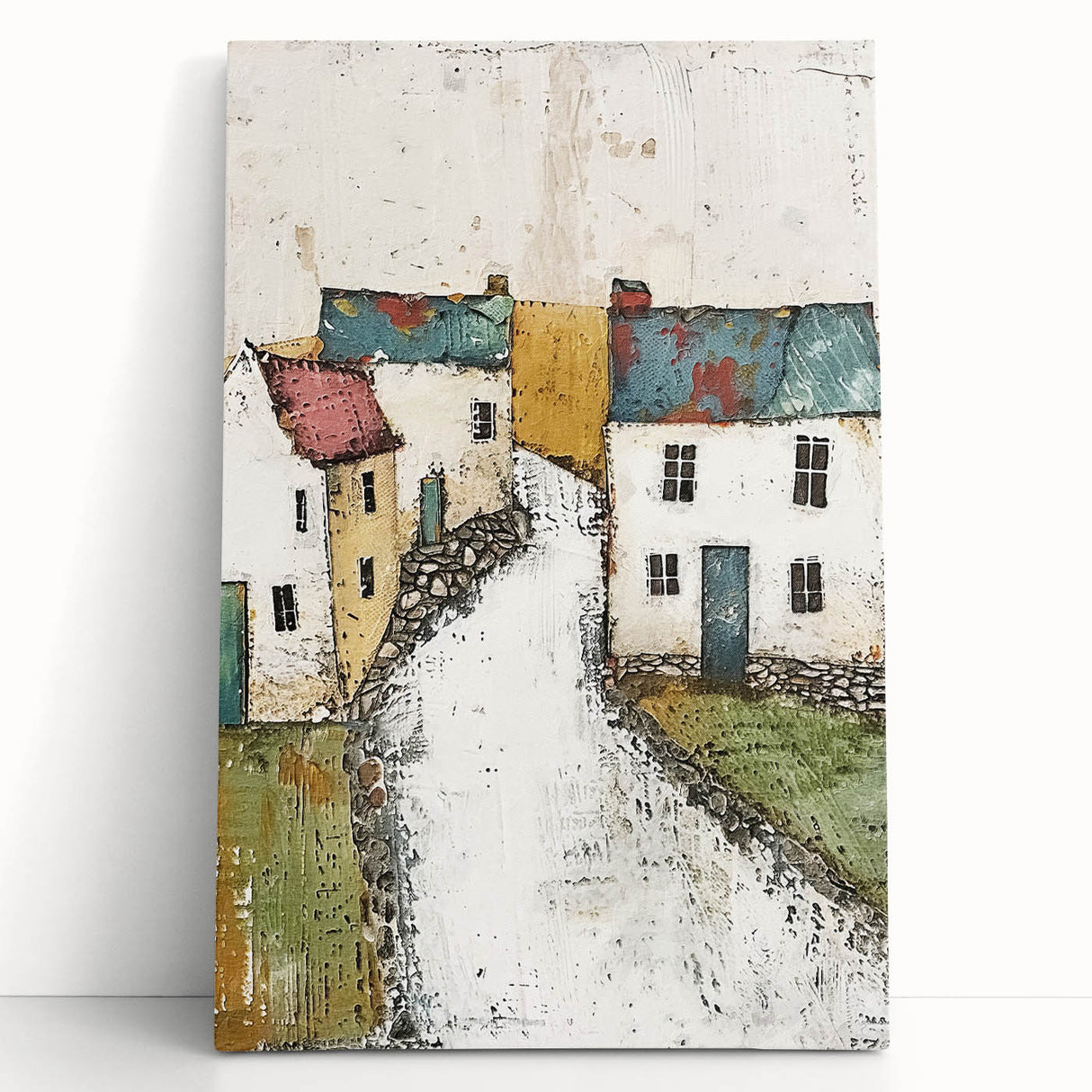 Abstract architecture wall art on stretched canvas, showcasing geometric shapes in soft earth tones, adding a modern touch to home decor. Perfect for contemporary spaces.