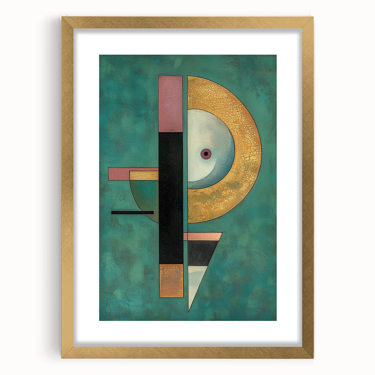 Abstract geometric frame with a matte gold finish, showcasing a modern design ideal for contemporary decor, set against a neutral background. Perfect for enhancing living spaces.