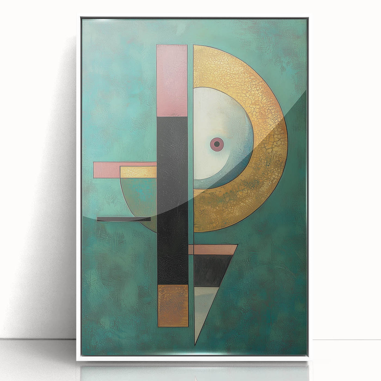Abstract geometric framed acrylic artwork showcasing a white and blue design with sharp angles and smooth contours, perfect for modern interior decor.