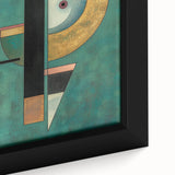 Close-up of an abstract geometric framed canvas showcasing vibrant colors and sharp lines, ideal for modern home decor and art enthusiasts. This artwork adds a contemporary touch to any space, enhancing aesthetic appeal with its unique design.