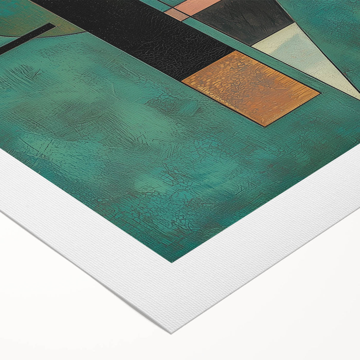 Abstract geometric design on rolled canvas featuring vibrant colors and intricate shapes, presented in a protective cardboard tube for easy storage and display.