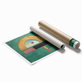 Abstract geometric rolled print showcasing vibrant colors and intricate patterns, elegantly packaged in a protective cardboard tube for easy display and transport. Perfect for modern home decor enthusiasts seeking unique artwork.