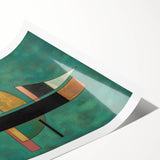 Abstract geometric art print showcasing vibrant shapes and colors, expertly rolled and packaged in a protective cardboard tube, ideal for modern home decor.