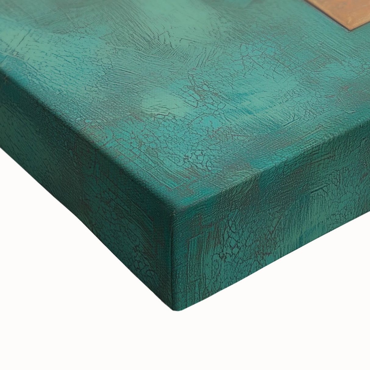 Close-up of a vibrant abstract geometric design on stretched canvas, showcasing intricate shapes and colors, ideal for modern home decor accents.