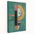 Abstract geometric stretched canvas artwork showcasing vibrant colors and dynamic shapes, designed to enhance modern home decor and artistic spaces.