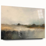 Acrylic glass wall art displaying an abstract landscape design in vibrant colors, showcasing a side view without pins, perfect for modern decor. Ideal for enhancing interior spaces with contemporary style and artistic flair.