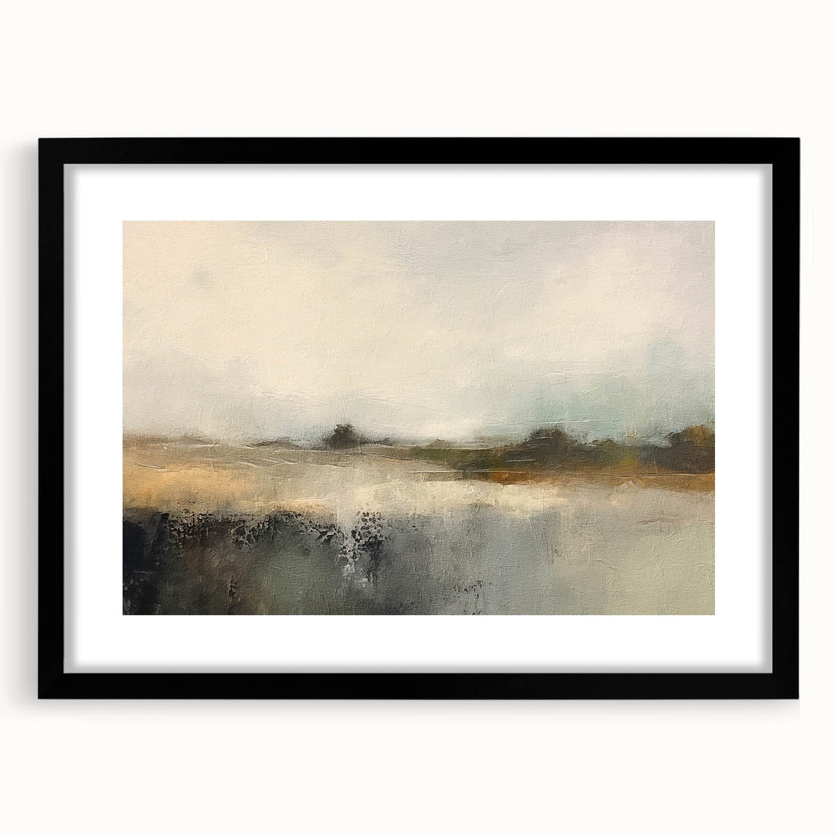 Abstract landscape wall art framed in black, showcasing vibrant colors and intricate designs, ideal for modern home decor. Perfect for enhancing living spaces.