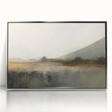 Framed abstract landscape wall art in silver acrylic, showcasing vibrant colors and fluid shapes, perfect for modern home decor or office spaces.