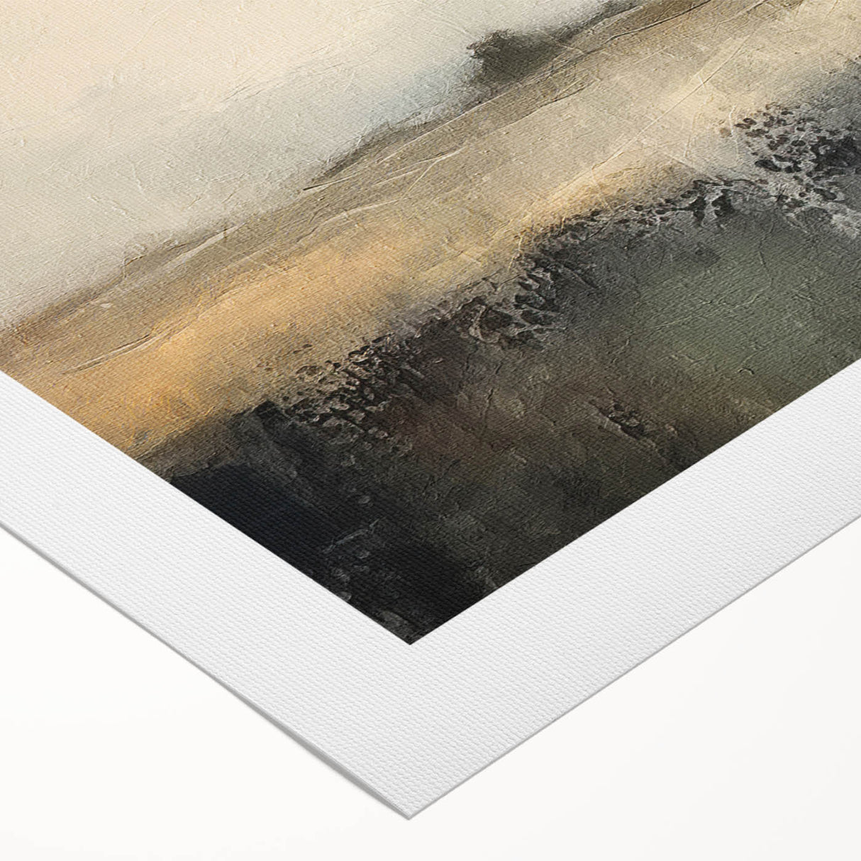 Abstract landscape wall art on rolled canvas, showcasing vibrant colors and fluid shapes that evoke a serene natural scene, ideal for modern decor.