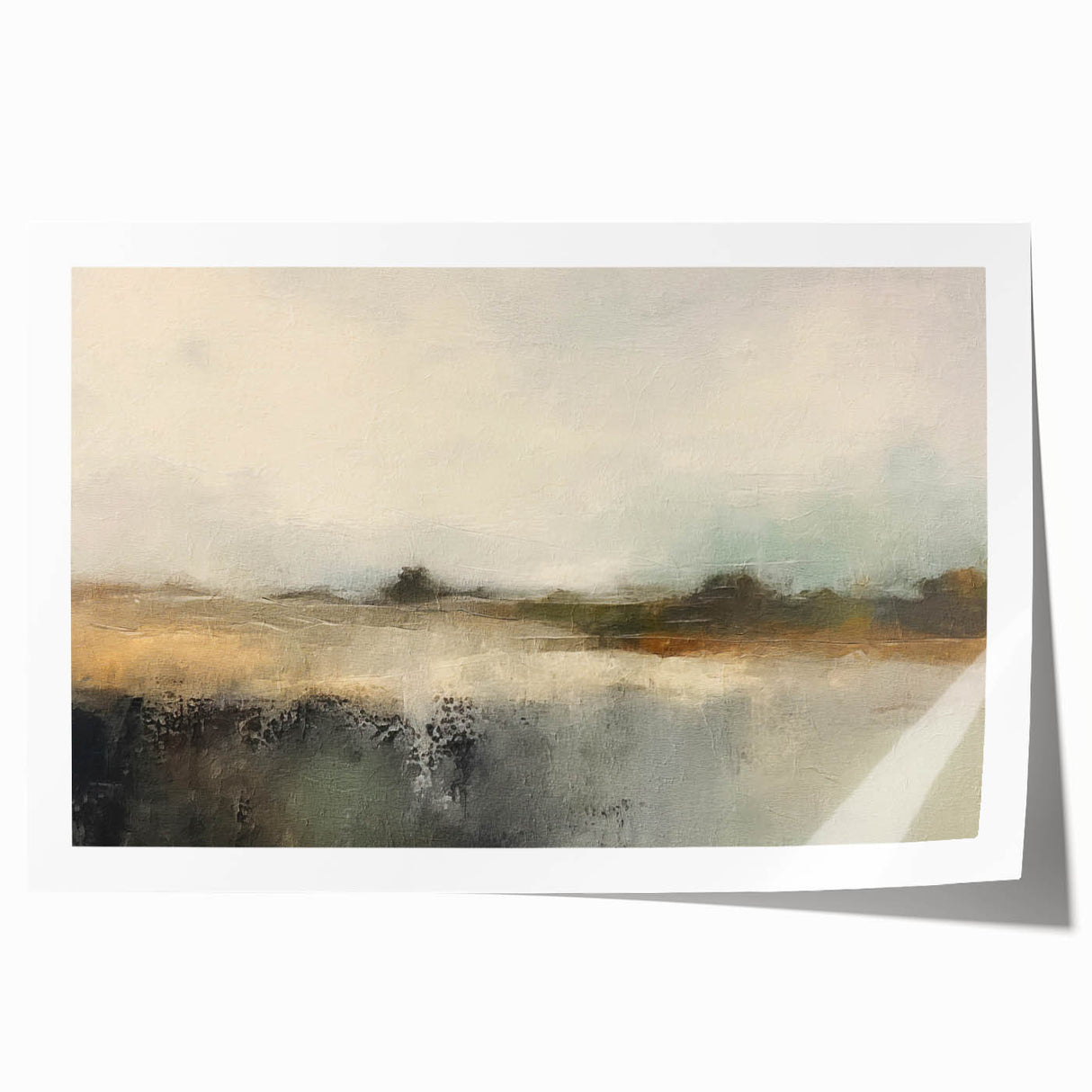 Abstract landscape wall art print showcasing vibrant hues of blue, orange, and green, rolled and ready for framing, perfect for modern home decor.