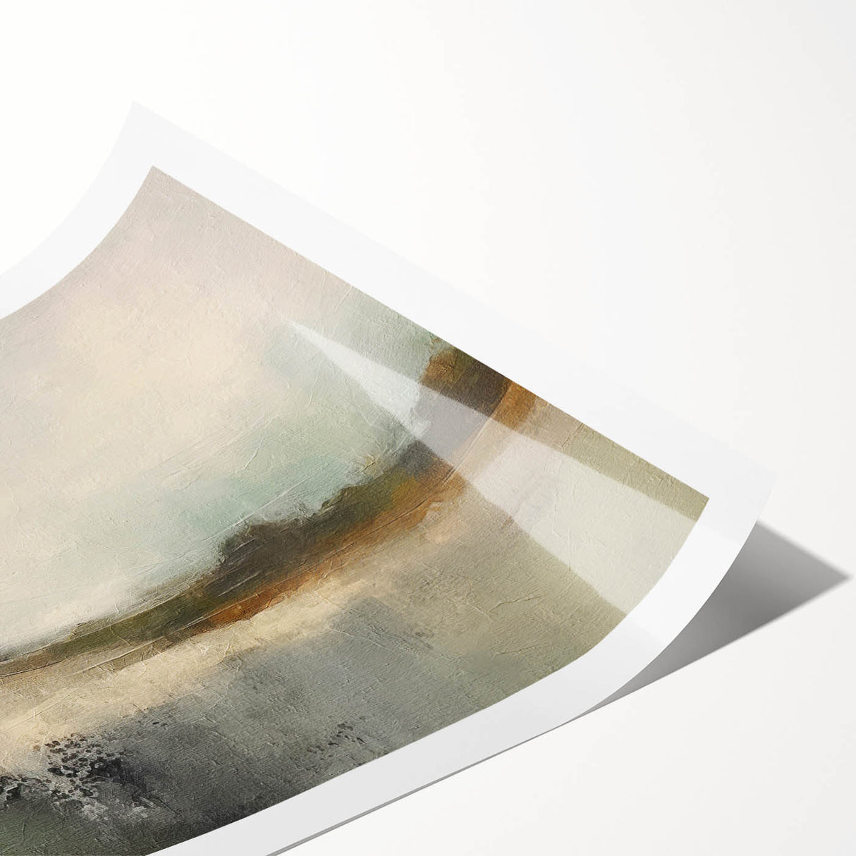 Abstract landscape wall art print showcasing vibrant colors and fluid shapes, rolled and ready for display, highlighting modern artistic design.
