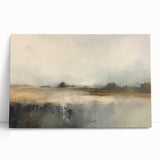 Abstract landscape wall art on stretched canvas, showcasing vibrant colors of blue, green, and orange, designed to enhance modern home decor. Ideal for living rooms or creative spaces.