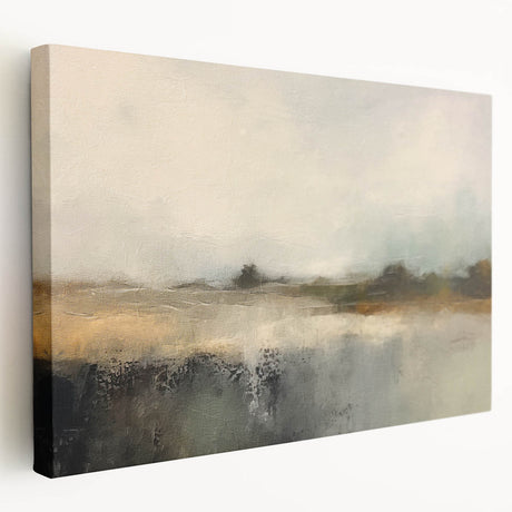 Abstract landscape wall art displayed on a stretched canvas, showcasing vibrant colors and dynamic brushstrokes, ideal for modern home decor. The side view highlights the depth and texture of the artwork, perfect for enhancing any living space.