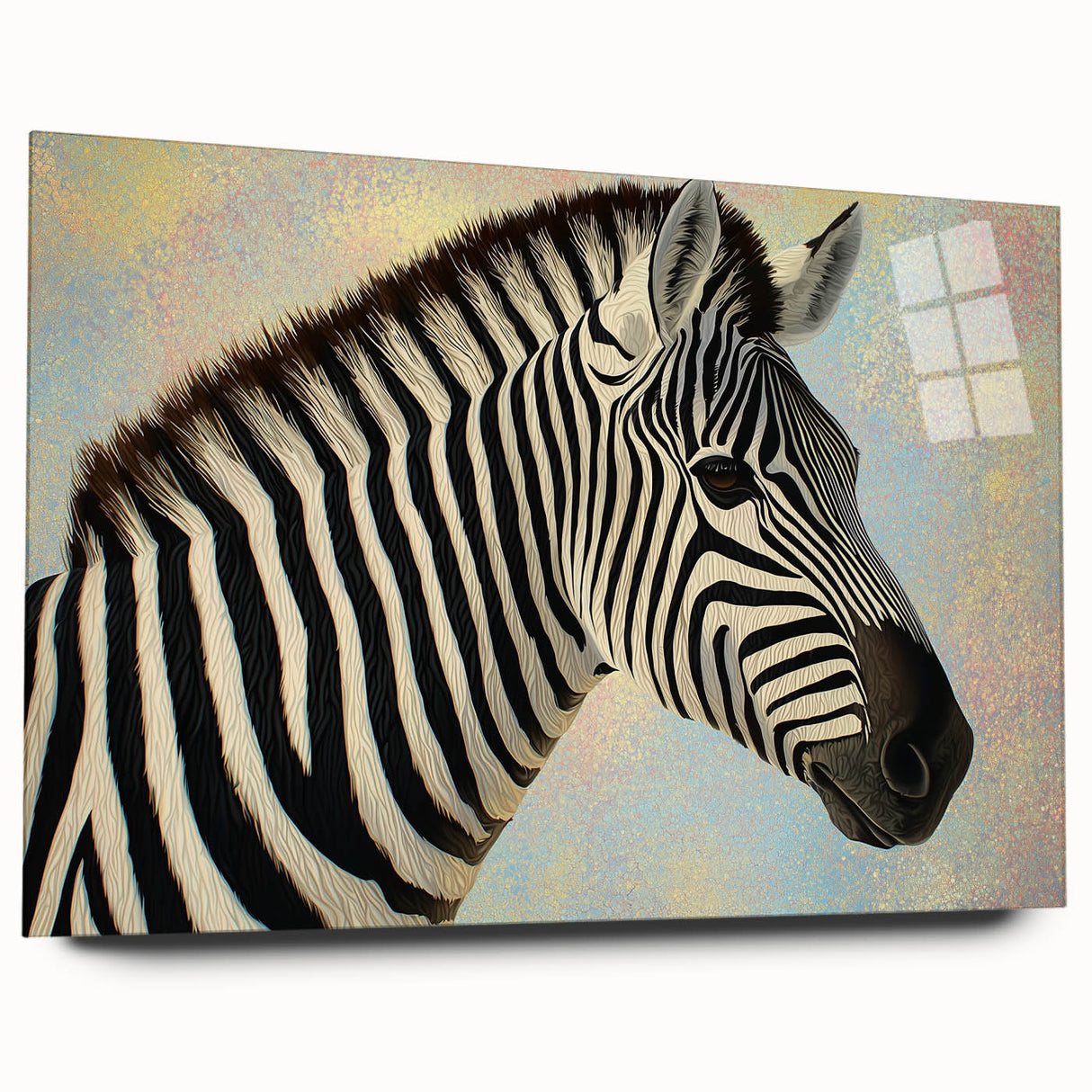 Acrylic glass animal wall art design showcasing a vibrant side view of various wildlife, perfect for modern home decor. Features intricate details and vivid colors.