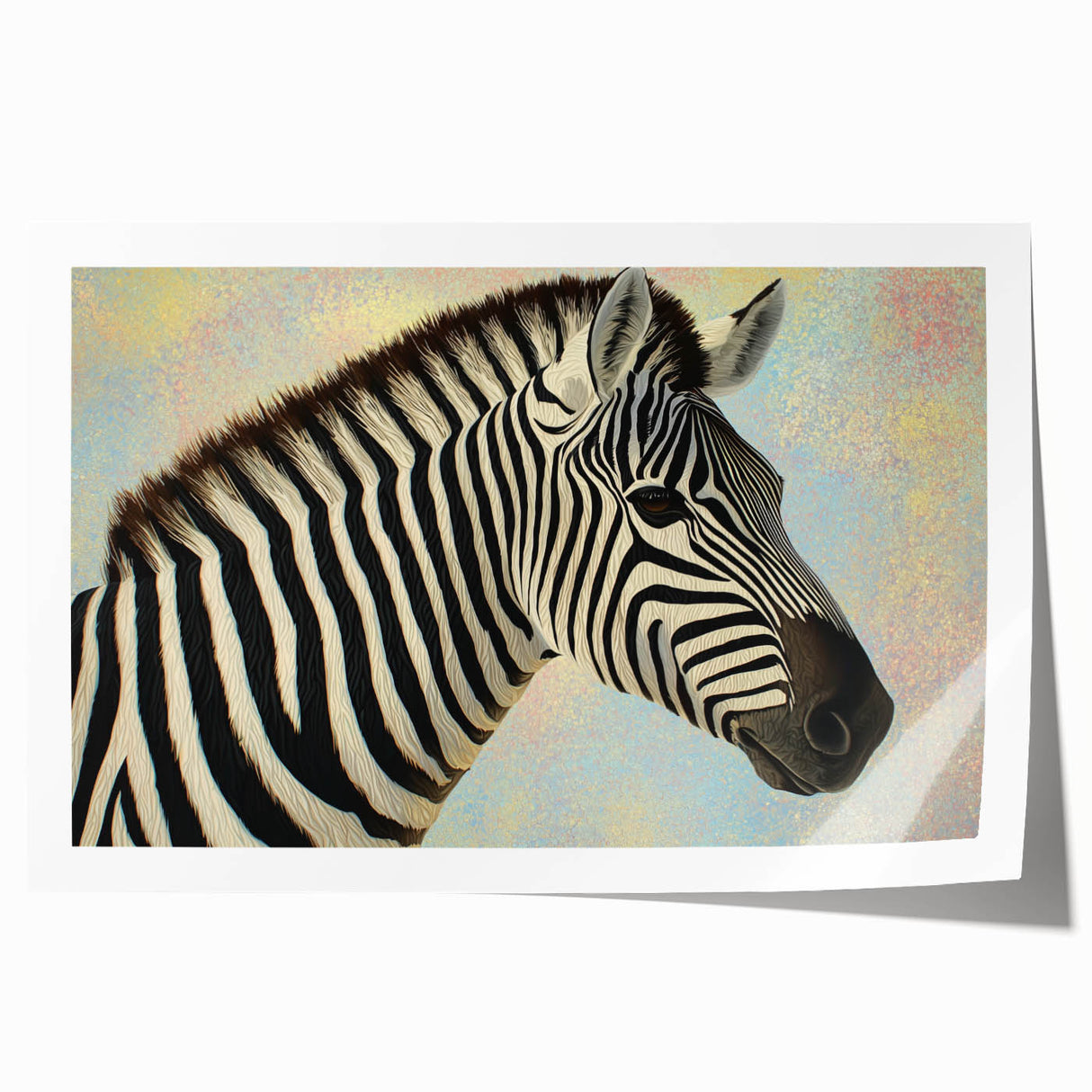 Rolled canvas print showcasing vibrant African animal motifs, featuring intricate designs and rich colors. Packaged securely in a robust cardboard tube, ideal for wall decoration.