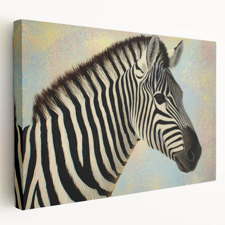 Stretched canvas showcasing a vibrant animal-themed design with rich colors and intricate details, perfect for home decor and nature enthusiasts, displayed in a side view.