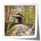 Extra large floral art on glossy photo print featuring a covered bridge, ideal for dining room wall decor.