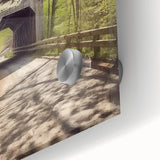 Mid-century modernist style large abstract wall art of a covered bridge, printed on acrylic glass.