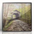 Large abstract wall art depicting a covered bridge in muted gray and black tones, framed acrylic.